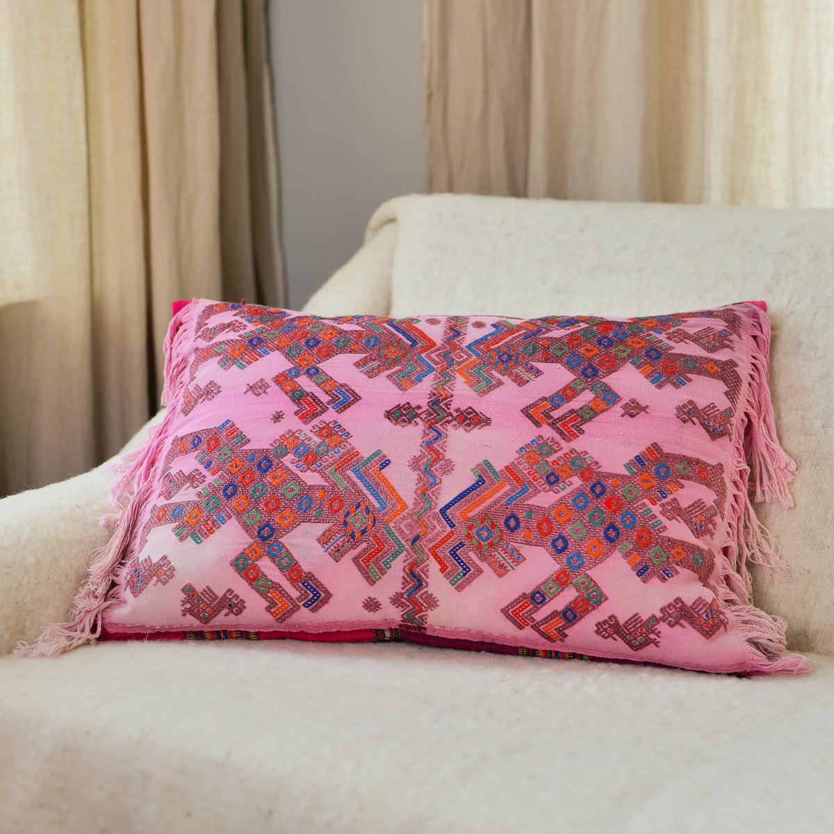 Hand Embroidered Huipiles Pillow- 9/10