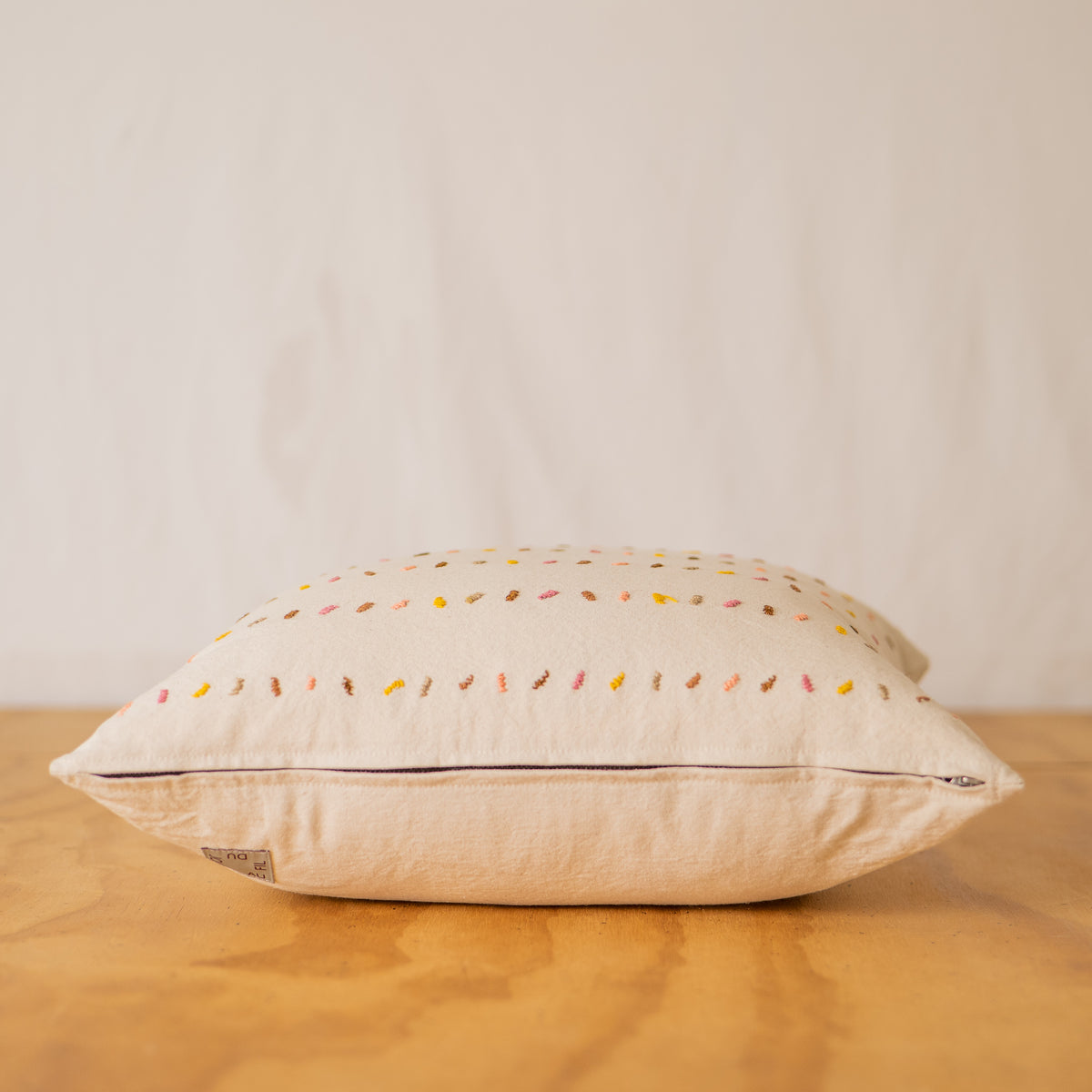 Minimalist Hand Embroidered Pillow - Confetti, Natural
