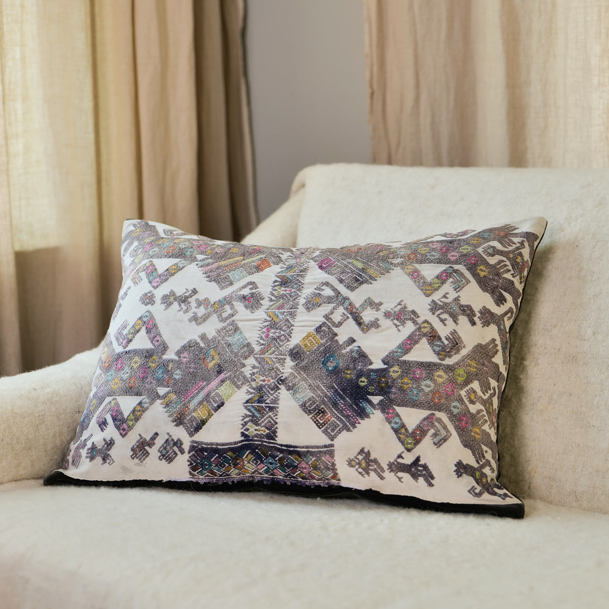 Hand Embroidered Huipiles Pillow- 3/10