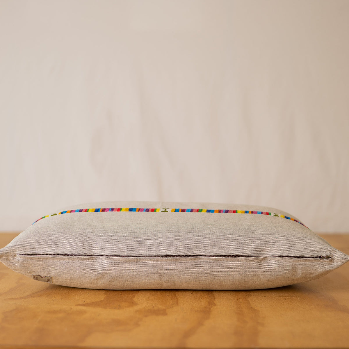 Minimalist Hand Embroidered Pillow - Multi Color Band, Grey