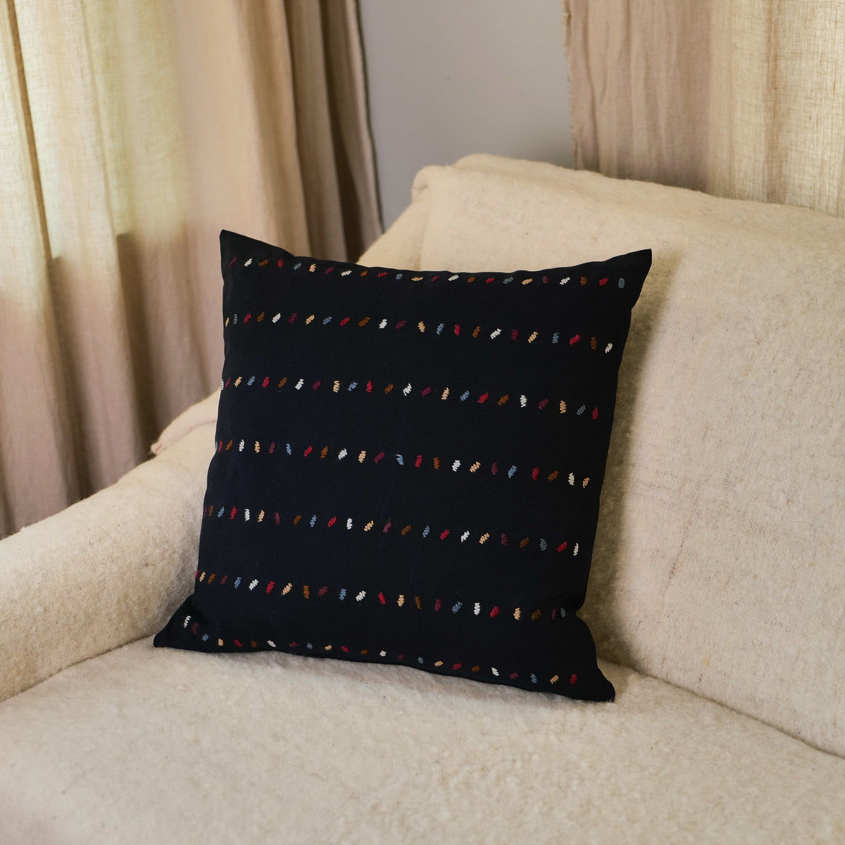 Minimalist Hand Embroidered Pillow - Confetti, Ink