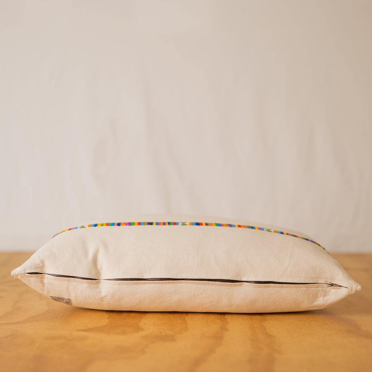 Minimalist Hand Embroidered Pillow - Multi Color Band, Natural