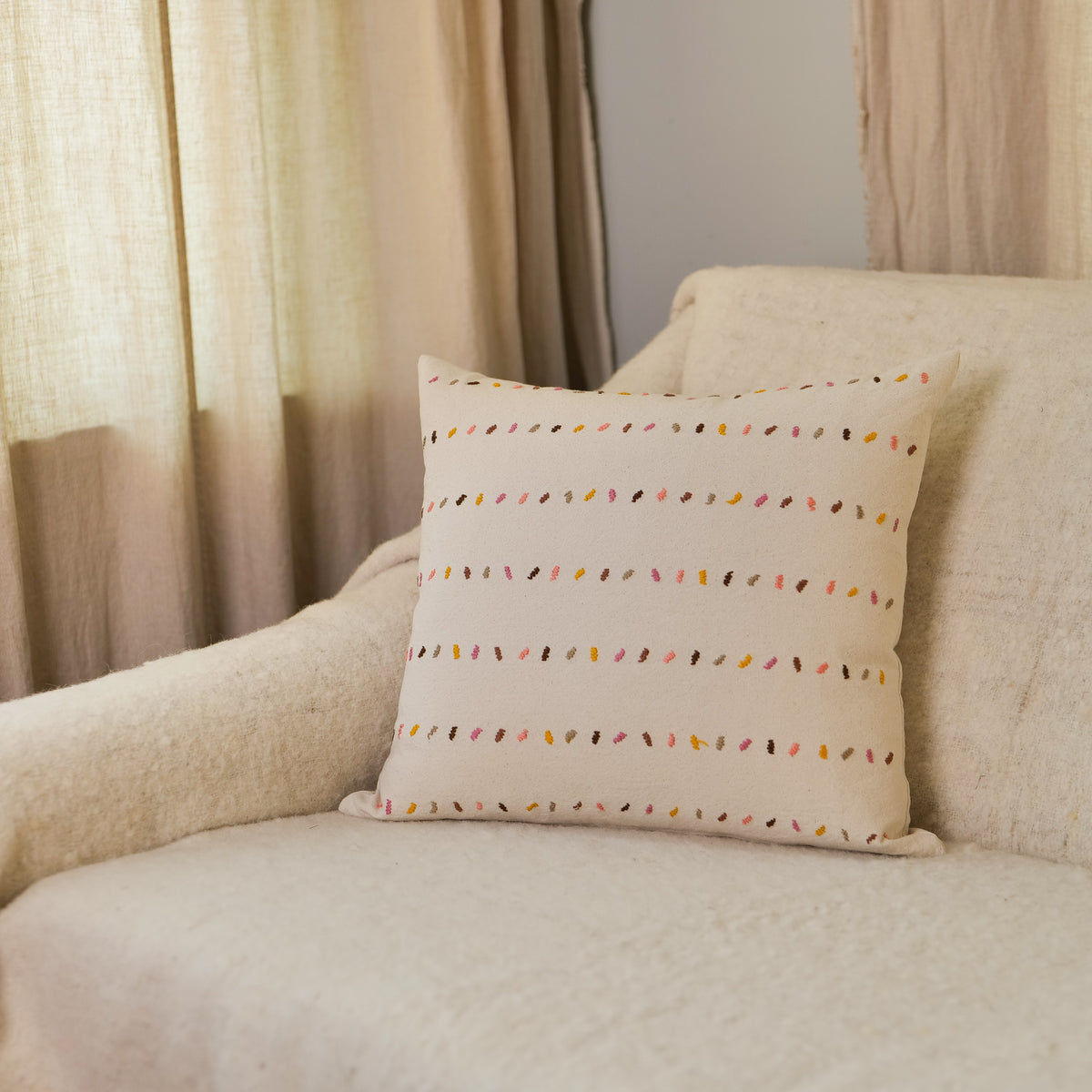 Minimalist Hand Embroidered Pillow - Confetti, Natural