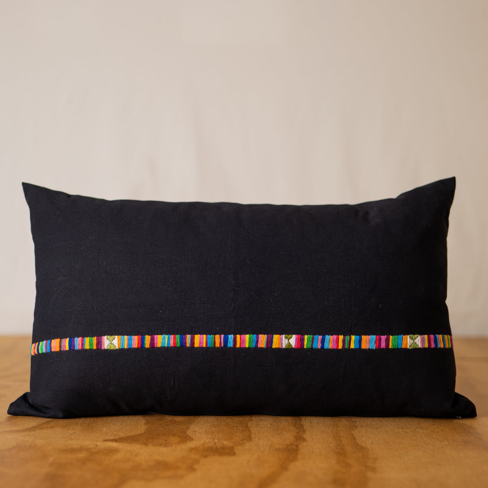 Minimalist Hand Embroidered Pillow - Multi Color Band, Ink
