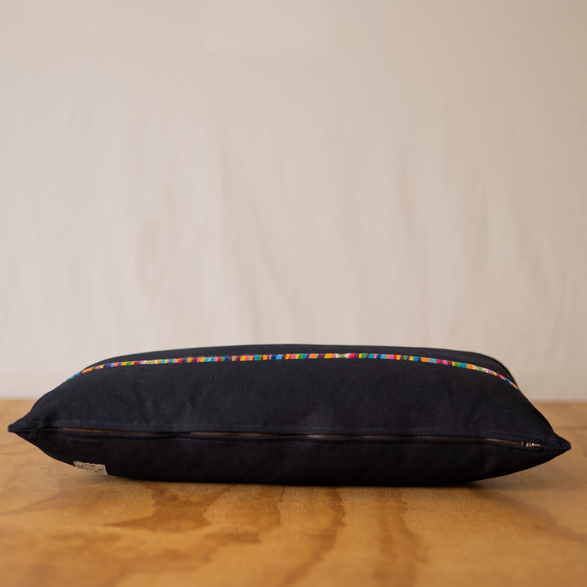 Minimalist Hand Embroidered Pillow - Multi Color Band, Ink