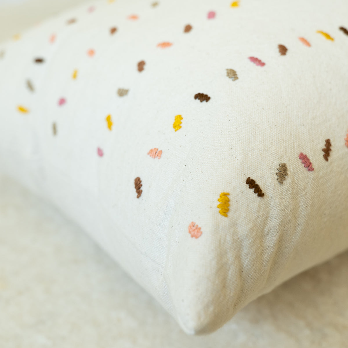Minimalist Hand Embroidered Pillow - Confetti, Natural
