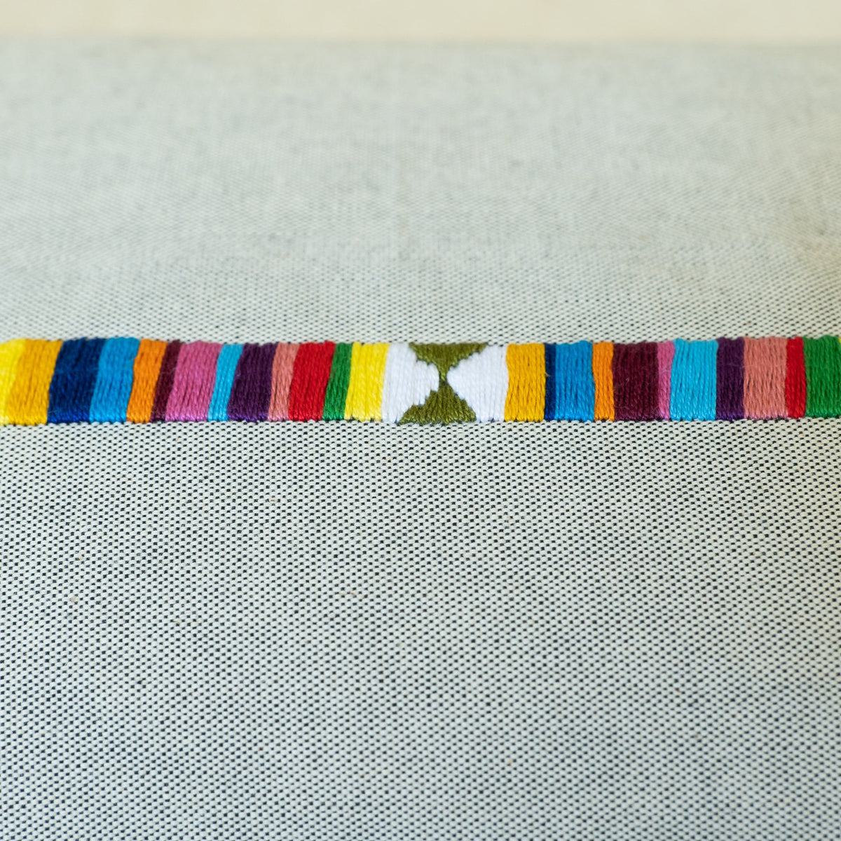 Minimalist Hand Embroidered Pillow - Multi Color Band, Grey