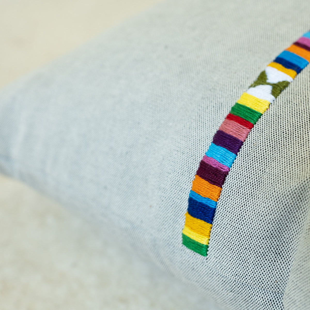 Minimalist Hand Embroidered Pillow - Multi Color Band, Grey