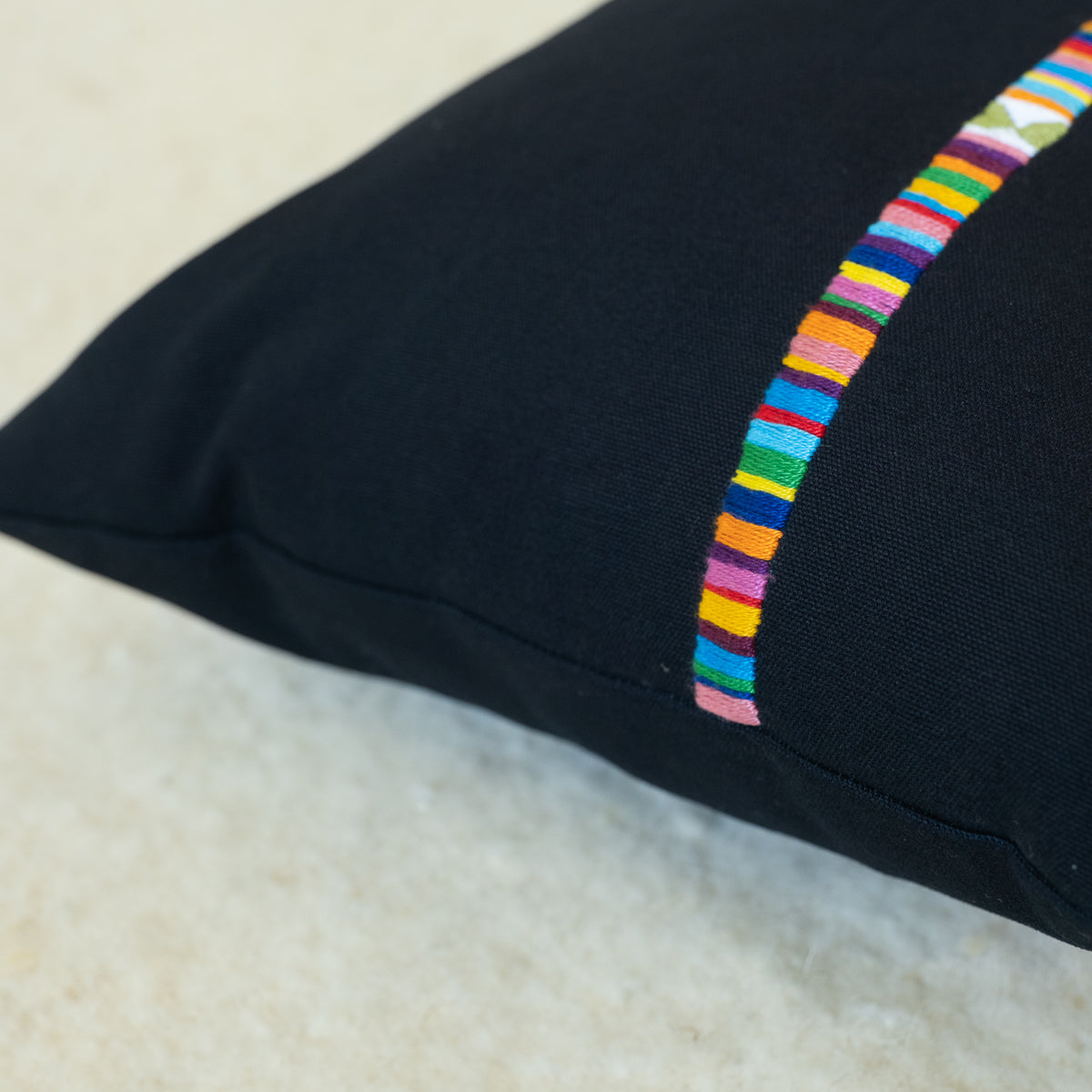 Minimalist Hand Embroidered Pillow - Multi Color Band, Ink