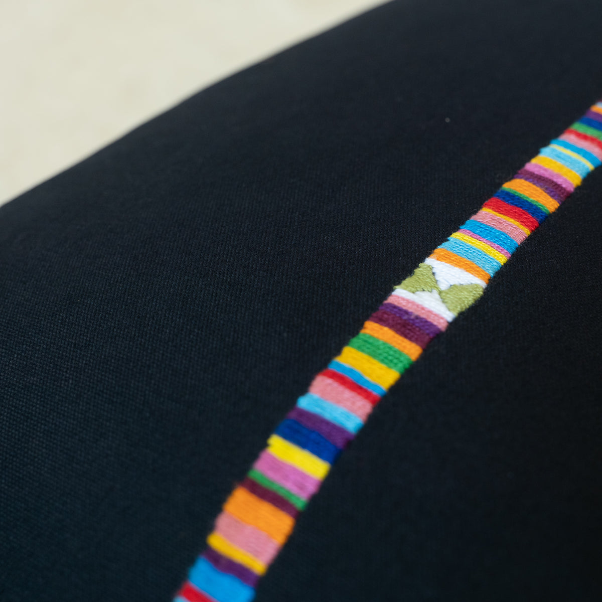 Minimalist Hand Embroidered Pillow - Multi Color Band, Ink