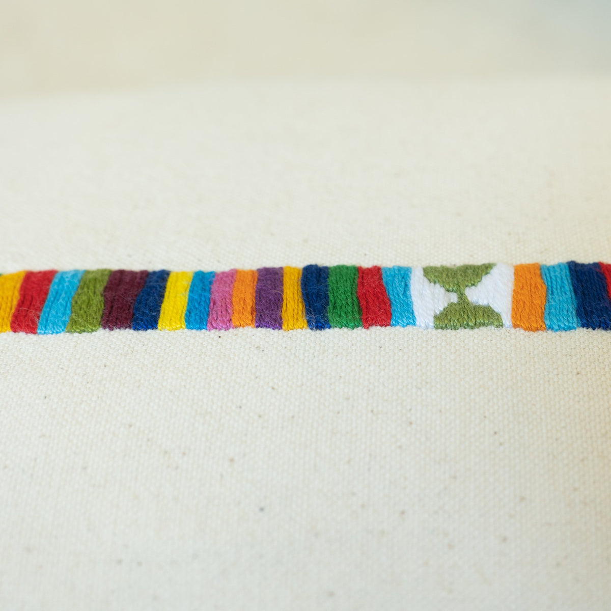 Minimalist Hand Embroidered Pillow - Multi Color Band, Natural